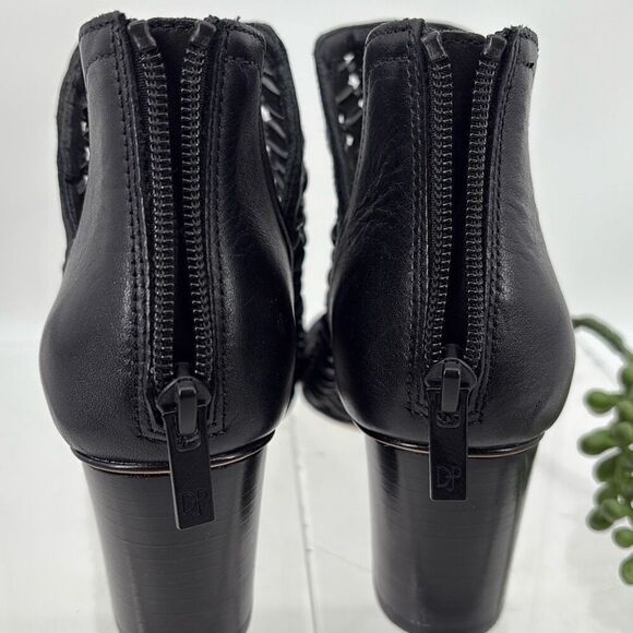 New Donald J Pliner Women's‎ JACQI Woven Wedge Peep Toe Zip Bootie Black 6 - Picture 8 of 16